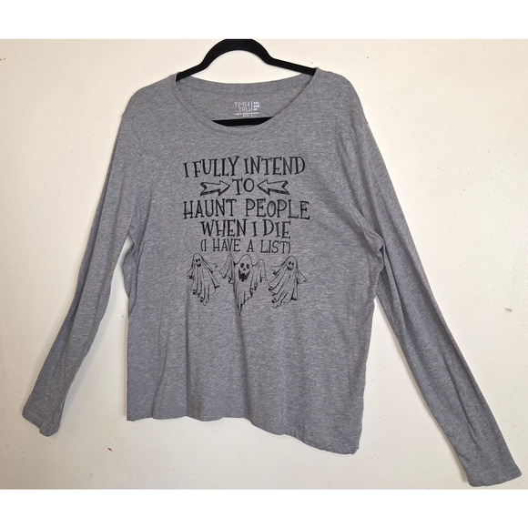 Halloween Grey Gray Womens Tshirt Top Sz XXL 20 Pima Cotton Haunting Long Sleeve - Picture 2 of 15